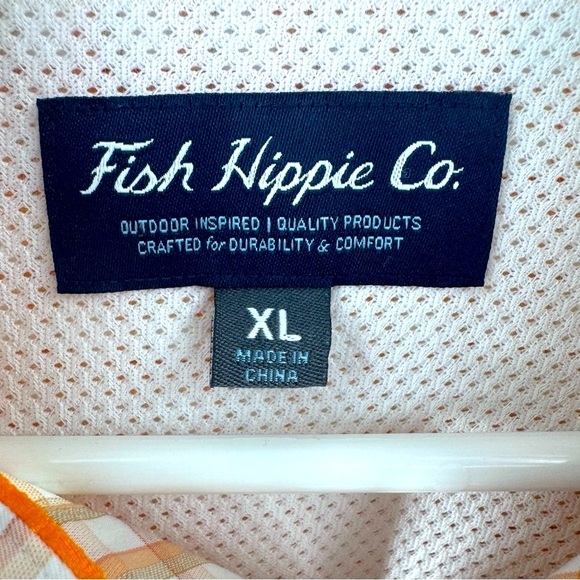 Fish Hippie Tan Casual Button Down Shirt with Classic Checkered Pattern - Picture 7 of 7